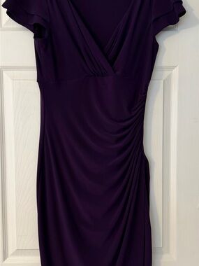 Lauren Ralph Lauren Deep Purple V-Neck Ruched Midi Dress